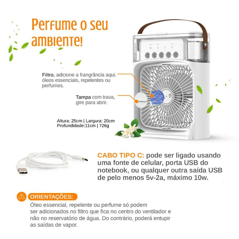 Mini Ventilador e Umidificador Portátil USB Led - brilho boutique